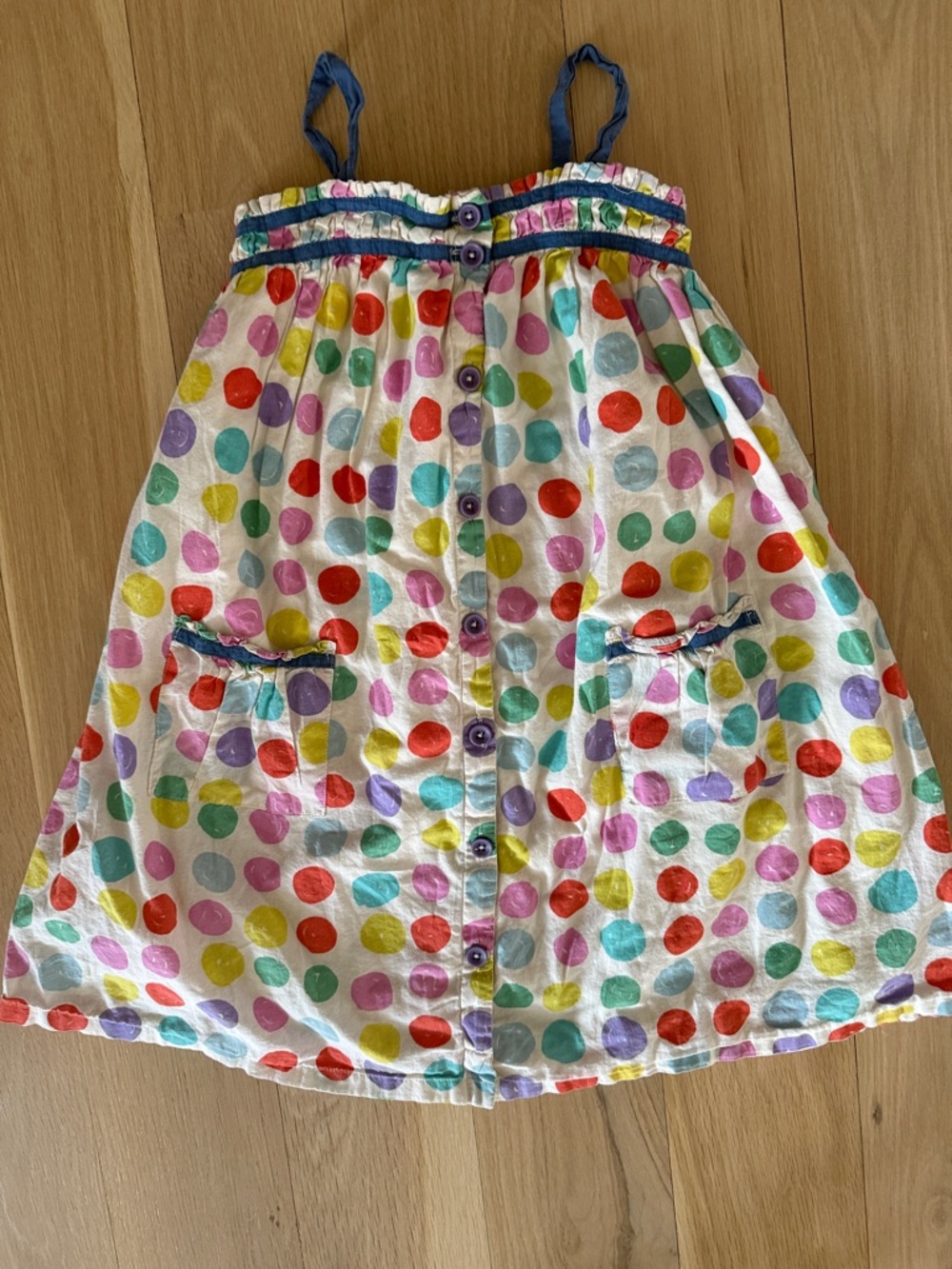 Mini Boden White Dress with Multicolor Polka Dots